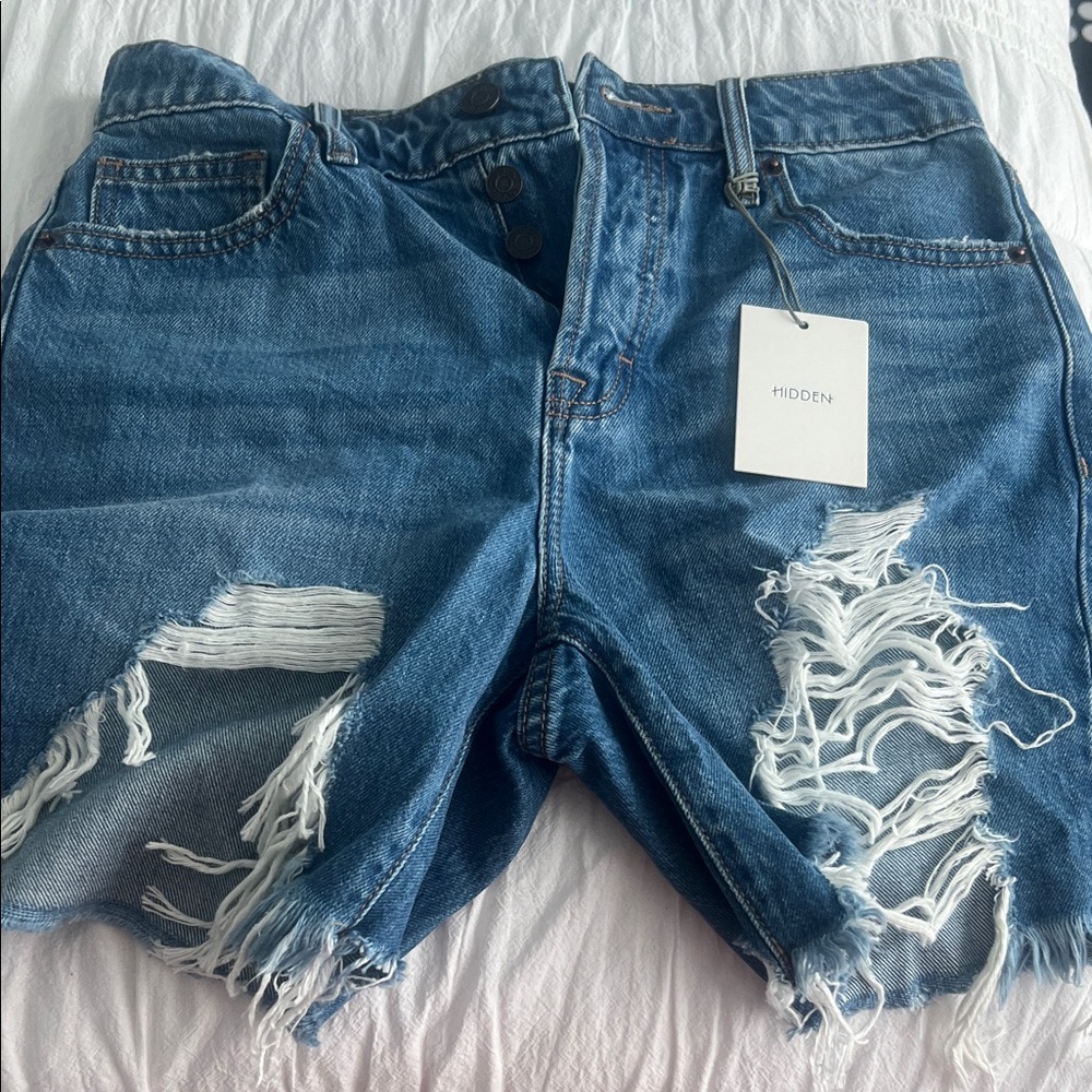 Hidden Women's Blue Distressed Jean Shorts